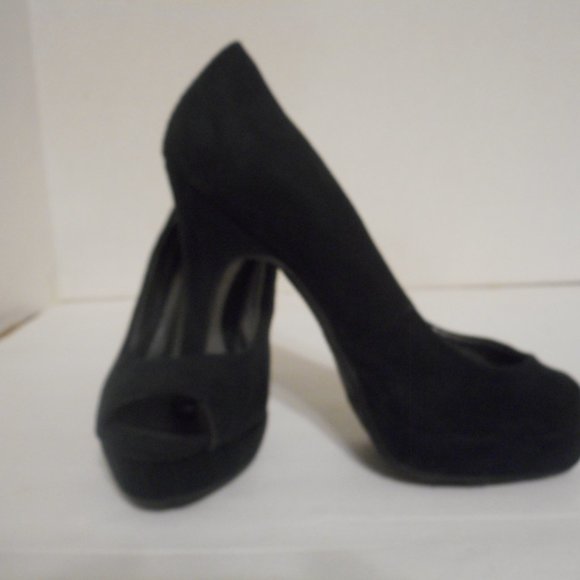 CANDIES BLACK HIGH OPEN TOED HEEL DRESS SHOES-SZ 8M - Picture 3 of 8